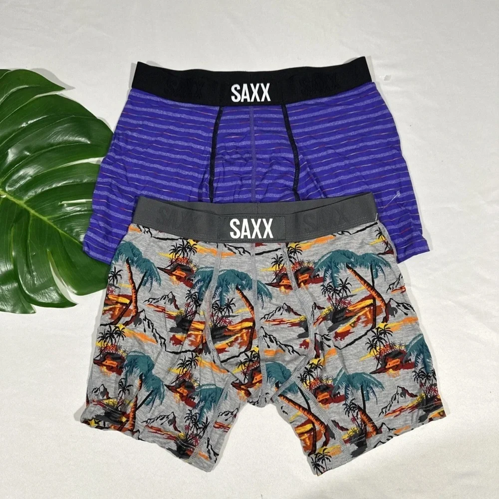 NEW 2PC SAXX [ Small ] Vibe‎ Soft Stretch Boxer Briefs Stripe & Hawaii